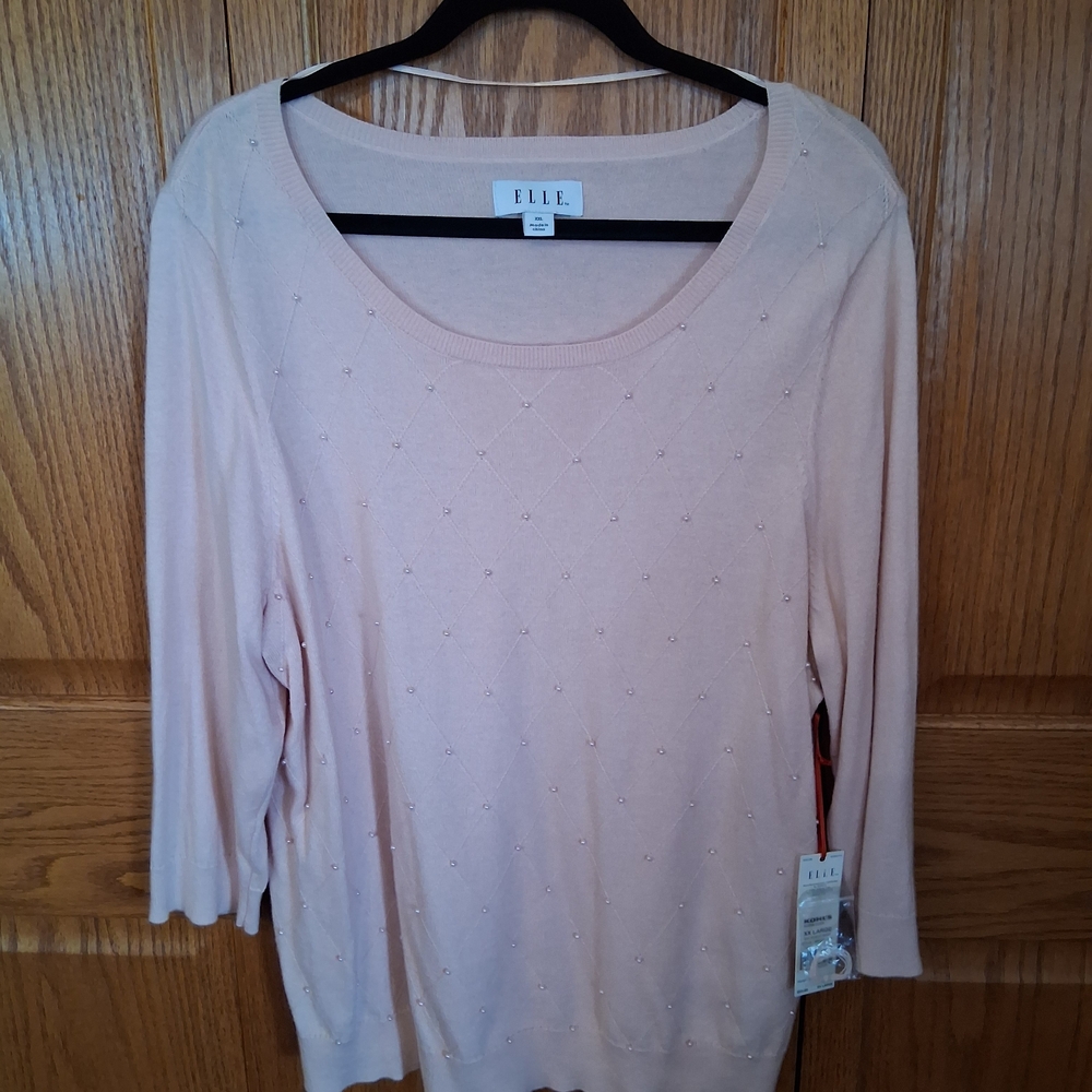 ELLE Women's Pink Top With Pearl Beading.